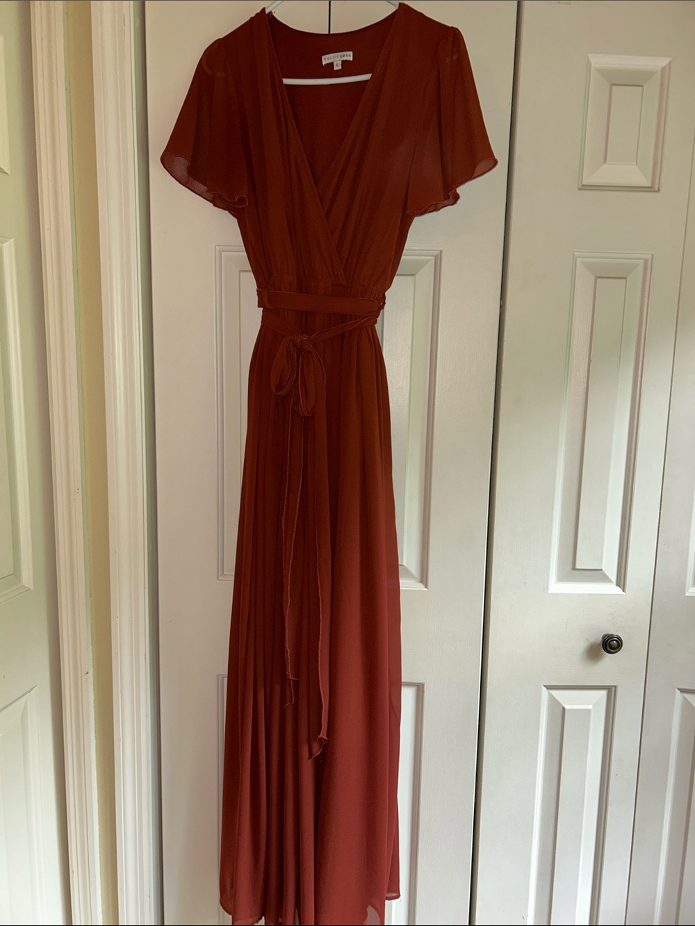 Baltic Born Burnt Orange Faux Wrap Maxi Dress with Tie Waist